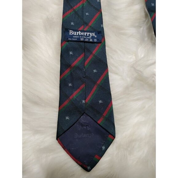 Burberry All Silk Striped Necktie Navy Blue Men's One Size Made in England - Picture 5 of 7